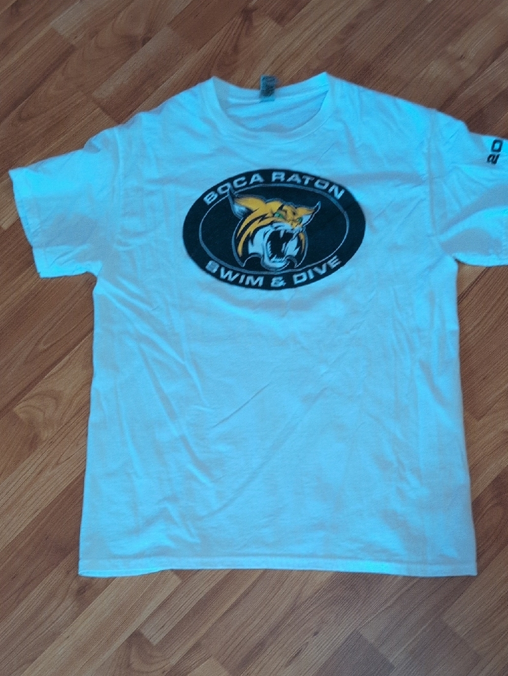 Gildan White Short Sleeve Tee with Blue & Yellow Boca Raton Swim Graphic